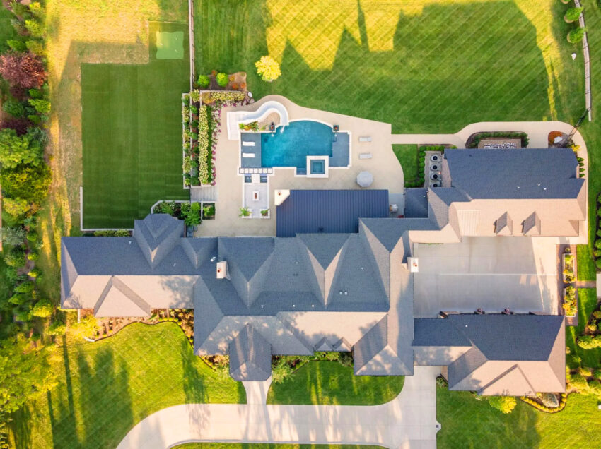 Aerial photo of pool and house